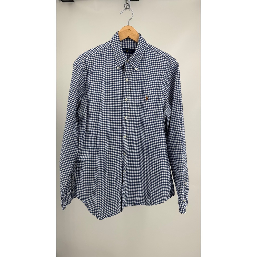 Ralph Lauren Mens Large Blue White Gingham Button Down Shirt Pony Logo